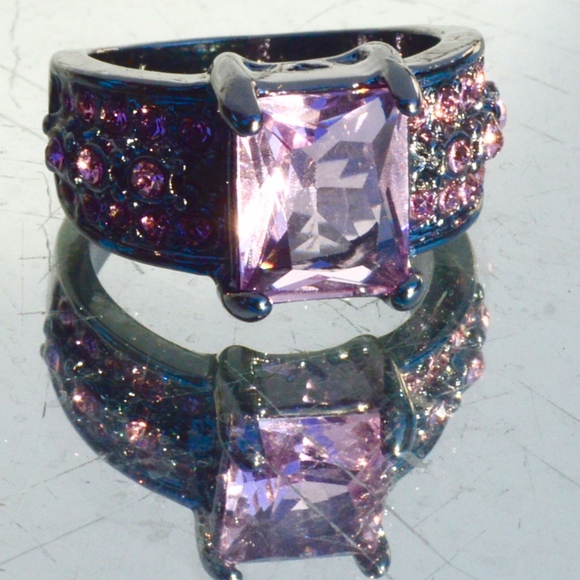 Gunmetal Black Size 7 18k Gf Ring Pink Sapphire - Picture 2 of 6